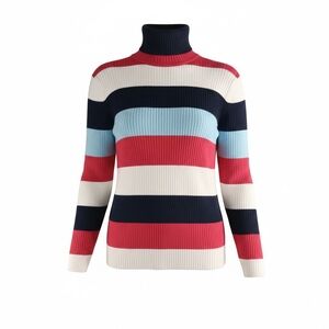 VTG Tommy Hilfiger Y2K Striped Ribbed Knit Turtle Neck Sweater Size XL Preppy